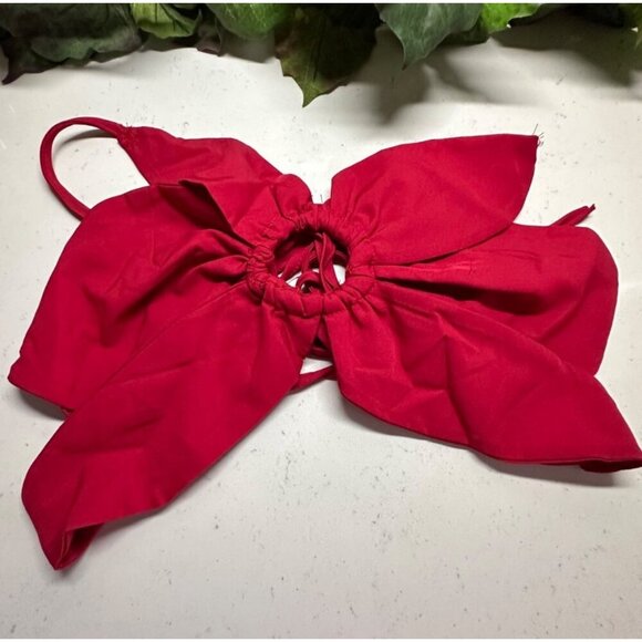 Two-Piece Red Maxi Skirt & Bow Crop Top Set With Belt M Polyester/Spandex Blend - Picture 3 of 7